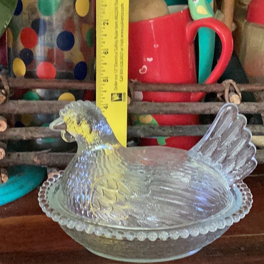 🐓 Vintage ROOSTER Americana CLEAR GLASS COVERED DISH  EVC